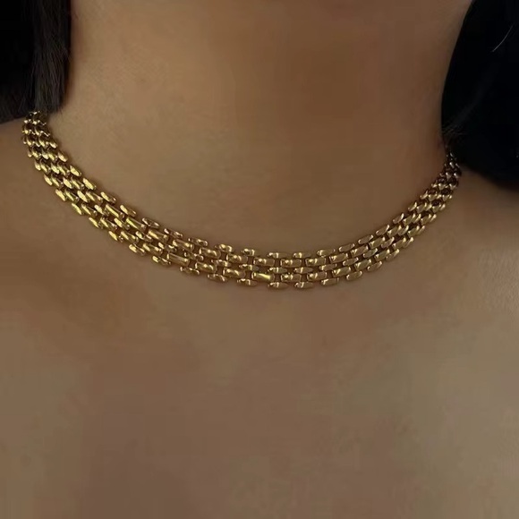 SahrzJewellery Jewelry - Gold Multi-Row Chain Choker Necklace - Women Jewelry